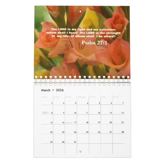 Mooie bloemen met bijbelprijzen voor elke maand kalender (Mar 2026)