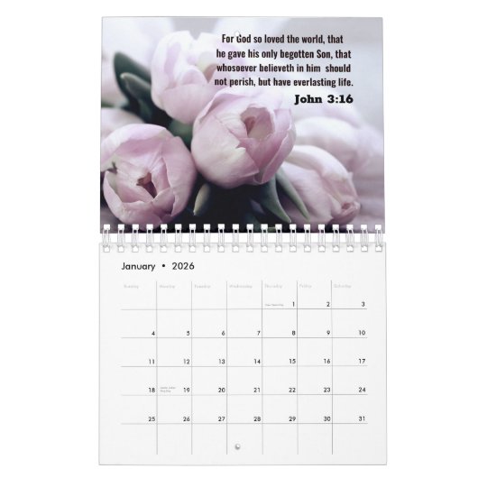 Mooie bloemen met bijbelprijzen voor elke maand kalender (Jan 2026)