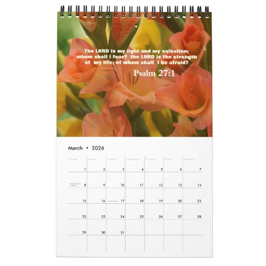 Mooie bloemen met bijbelprijzen voor elke maand kalender (Mar 2026)