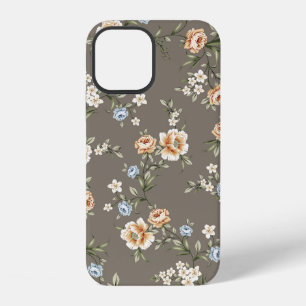 mooie bloemen met bladerenpatroon op grijze achter iPhone 12 hoesje