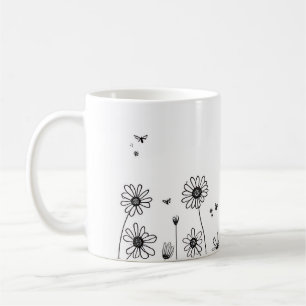 Mooie Bloemen Mok – Zwart en Wit Wildbloem Ontwerp