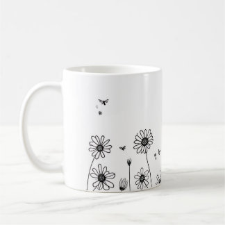 Mooie Bloemen Mok – Zwart en Wit Wildbloem Ontwerp