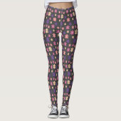 Mooie bloemen op donkerbruine achtergrondpatroon leggings (Voorkant)