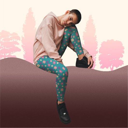 Mooie bloemen op donkergroene achtergrondpatroon leggings