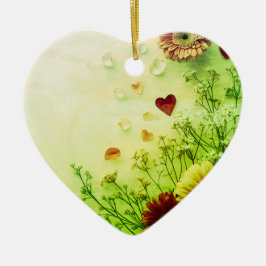 Mooie bloemen op een groene Valentijnsdagboom Keramisch Ornament
