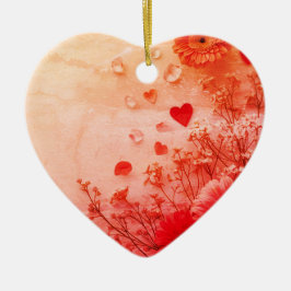 Mooie bloemen op een roze Valentijnsdagboom Keramisch Ornament