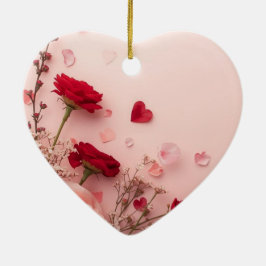 Mooie bloemen op een roze Valentijnsdagboom Keramisch Ornament