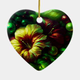 Mooie bloemen op een Valentijnsdagboom  Keramisch Ornament