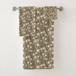 Mooie bloemen op plantenbladeren in beige tinten bad handdoek