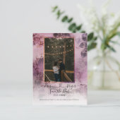 Mooie Bloemen Paarse Hart Doe Mee Script met Foto Aankondigingskaart (Staand voorkant)