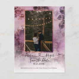 Mooie Bloemen Paarse Hart Verbind Script met Foto Aankondigingskaart