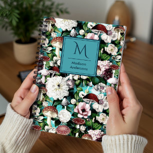 Mooie bloemen paddestoel schimmels blauwe tuin notitieboek