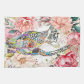 Mooie Bloemen Pastel Kat Keukenhanddoek (Horizontaal)