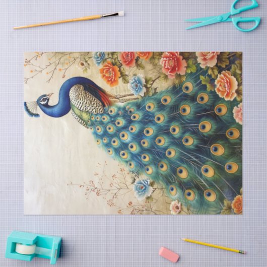 Mooie Bloemen Pauw Decoupage Tissuepapier (Craft)