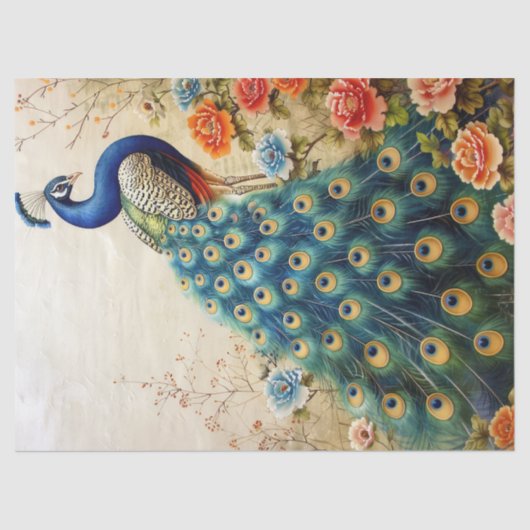 Mooie Bloemen Pauw Decoupage Tissuepapier (Voorkant)