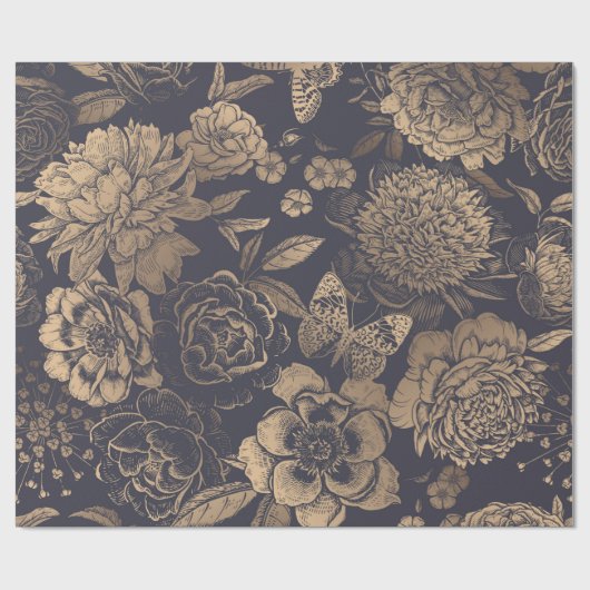 Mooie bloemen pinda's, rozen en vlinders. cadeaupapier (Vlak)