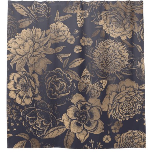 Mooie bloemen pinda's, rozen en vlinders. douchegordijn (Voorkant)