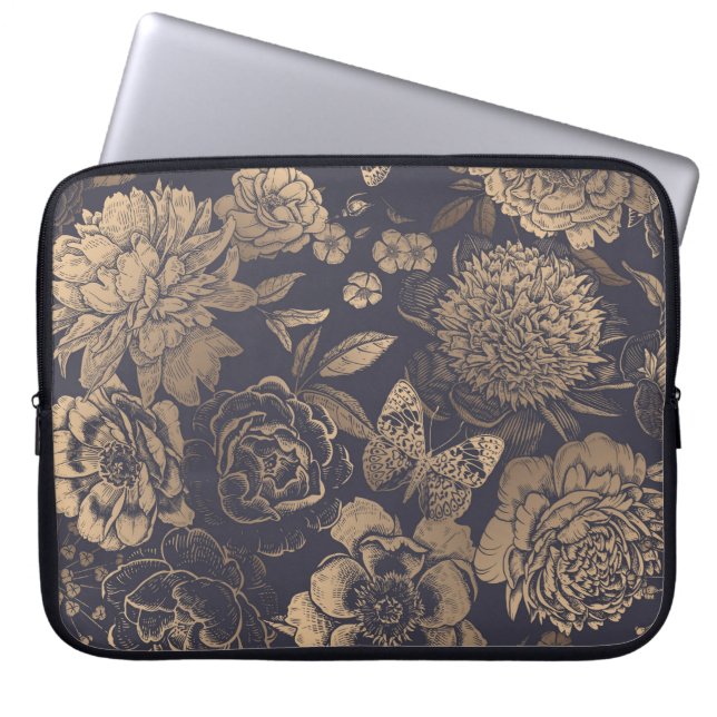 Mooie bloemen pinda's, rozen en vlinders. laptop sleeve (Voorkant)