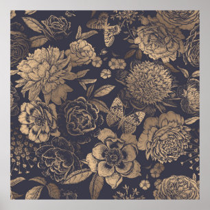 Mooie bloemen pinda's, rozen en vlinders. poster