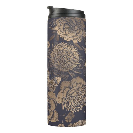 Mooie bloemen pinda's, rozen en vlinders. thermosbeker (Geroteerd rechts)