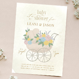 Mooie Bloemen Pram Rustieke Bloemen Baby shower Kaart