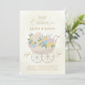 Mooie Bloemen Pram Rustieke Bloemen Baby shower Kaart (Staand voorkant)