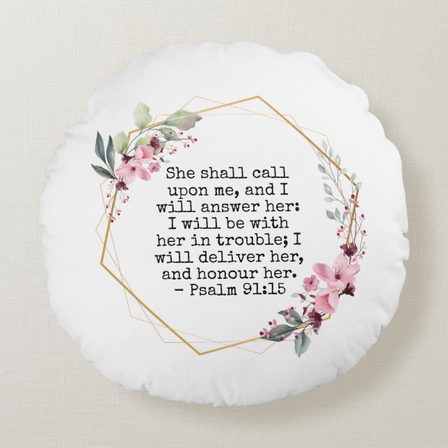 Mooie Bloemen Psalm 91 Rond Kussen (Voorkant)
