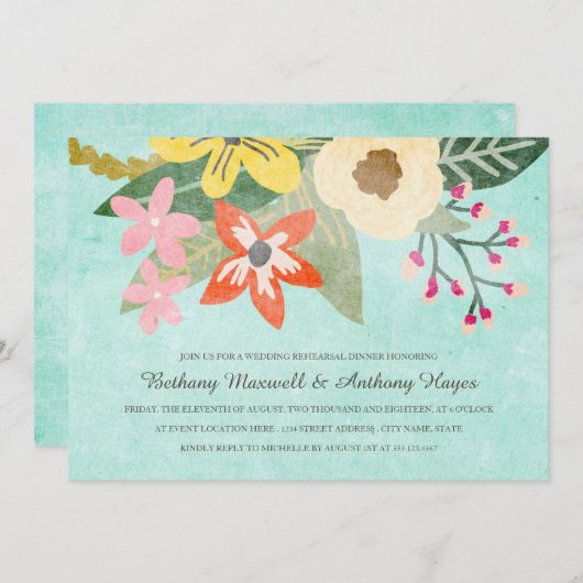 Mooie bloemen repetitie binnenuitnodiging kaart (Voorkant / Achterkant)