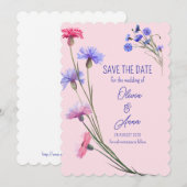 Mooie Bloemen Roze En Paars Save The Date (Voorkant / Achterkant)