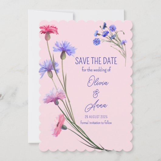 Mooie Bloemen Roze En Paars Save The Date (Voorkant)