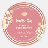 Mooie Bloemen Roze Goud Product Verpakkingsetikett Ronde Sticker (Voorkant)