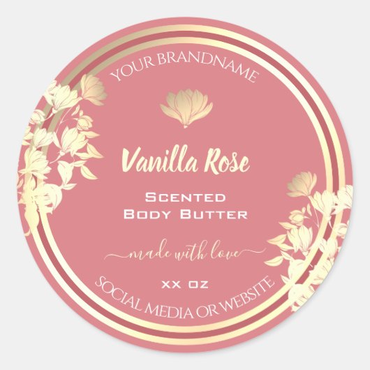 Mooie Bloemen Roze Goud Product Verpakkingsetikett Ronde Sticker (Voorkant)