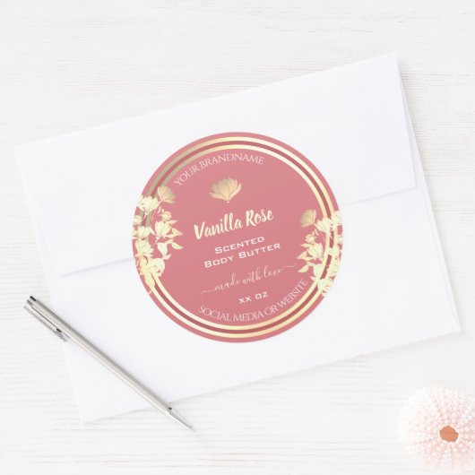 Mooie Bloemen Roze Goud Product Verpakkingsetikett Ronde Sticker (Envelop)