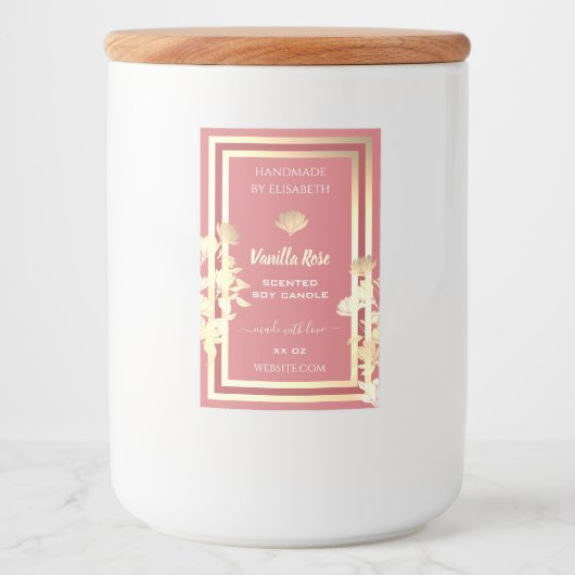 Mooie Bloemen Roze Goud Product Verpakkingsetikett Voedselcontainer Etiket (Voorkant)