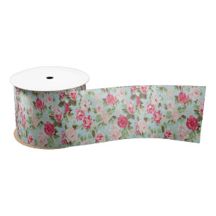 mooie, bloemen, roze, vintage, Victoriaans, Satijnen Lint