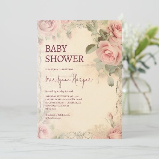 Mooie Bloemen  Rozen Baby shower Kaart (Staand voorkant)