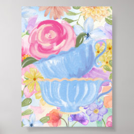 Mooie Bloemen Theekopjes Poster