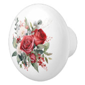 Mooie bloemen van rode en witte Rozen Keramische Knop (Rechts)