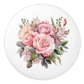 Mooie bloemen van roze rozen keramische knop (Voorkant)