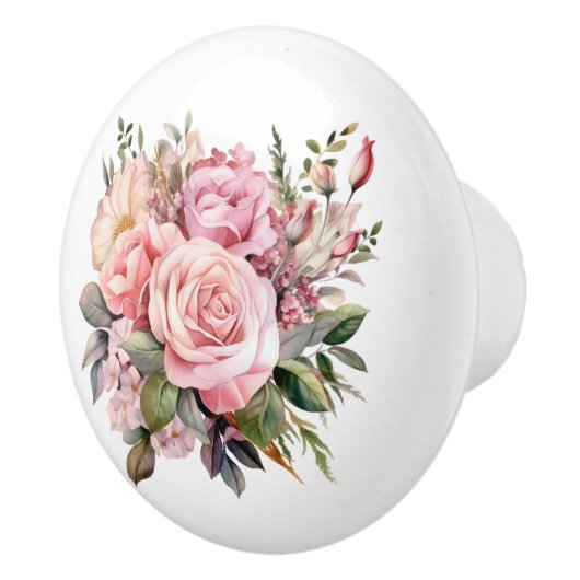 Mooie bloemen van roze rozen keramische knop (Rechts)