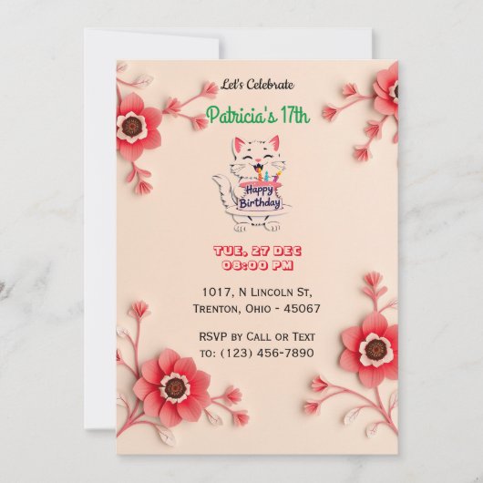 Mooie Bloemen Verjaardag Kaart met Roze Bloemen (Voorkant)