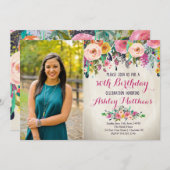 Mooie Bloemen Verjaardag Uitnodiging, Kaart (Voorkant / Achterkant)