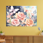 Mooie Bloemen Vlinder Waterverf Kunst Canvas Afdruk (Insitu (Woonkamer))