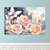 Mooie Bloemen Vlinder Waterverf Kunst Canvas Afdruk (Insitu (Houten vloer))