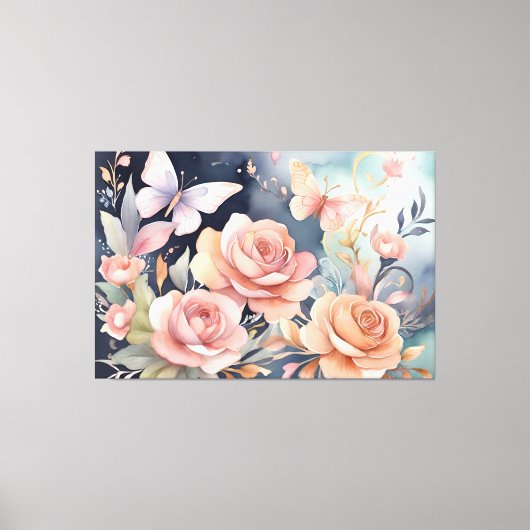 Mooie Bloemen Vlinder Waterverf Kunst Canvas Afdruk (Voorkant)