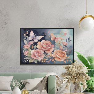 Mooie Bloemen Vlinder Waterverf Kunst Poster