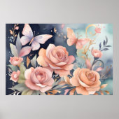 Mooie Bloemen Vlinder Waterverf Kunst Poster (Voorkant)