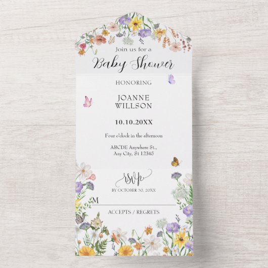 Mooie bloemen vlinders tuin all in one uitnodiging (Binnen)