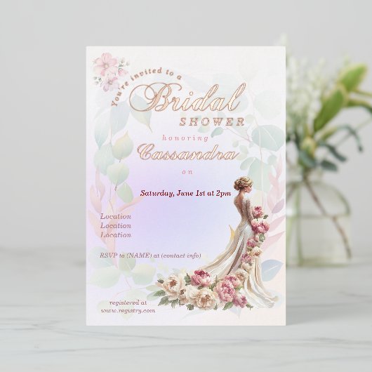 Mooie Bloemen Vrouwelijke Bruids Douche Uitnodigin Folie Uitnodiging (Staand Voorkant)