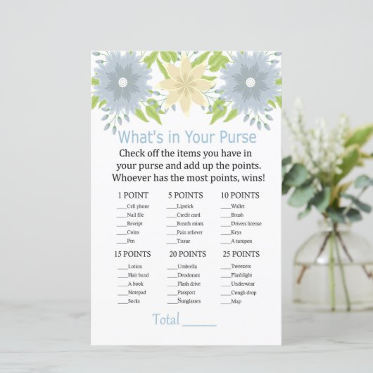 Mooie bloemen Wat zit er in je handtas? (Staand voorkant)